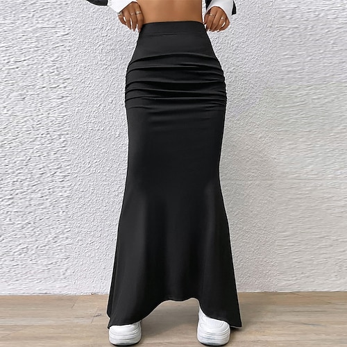 

Saia feminina trompete/sereia saia longa maxi saias pretas outonoamp; inverno franzido moda elegante rua diariamente m l xl