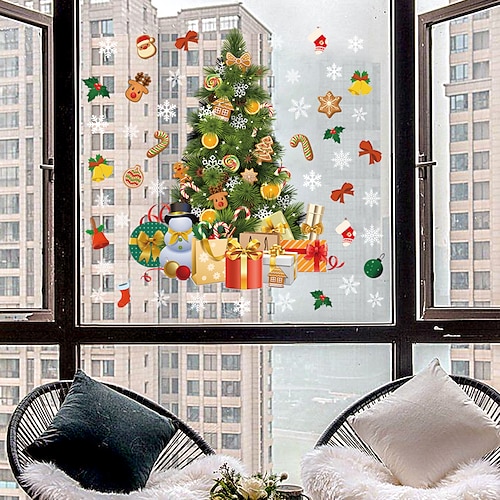 

наклейка на рождественскую елку видна с обеих сторон Рождества супер прозрачная и неклеящая электростатическая пленка наклейка на окно гостиная спальня витрина холодильник наклейка для украшения дома