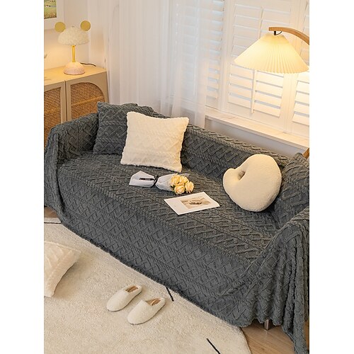 

Housse de canapé en tissu de style nordique ins, coussin antidérapant simple et moderne, housse en peluche d'hiver