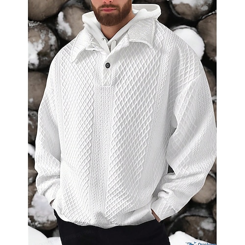 

Hombre Sudadera Blanco Cuello de polo Plano Deporte Diario Festivos Ropa de calle Básico Casual Primavera Otoño Ropa Sudaderas con capucha Sudaderas