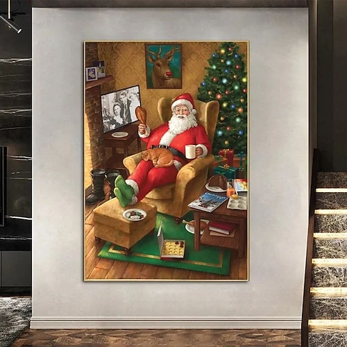 

Presente de natal arte da parede lona papai noel impressões e cartazes fotos pintura decorativa em tecido para sala de estar fotos sem moldura