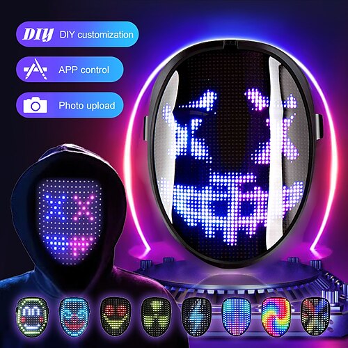 

Halloween Mask Face Transforming LED Mask Gesture Control Purge Glow Mask Coolest Light Up Mask for Costume Cosplay Party Masquerade Led screen Diy Face Mask