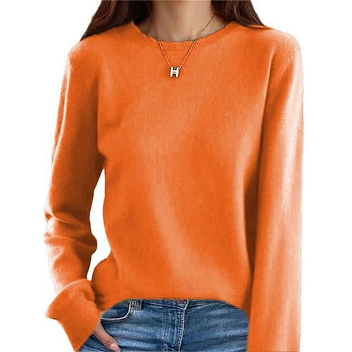

Damen Pullover Strickwaren Gerippt Stricken Standard überdimensional Feste Farbe Rundhalsausschnitt Stilvoll Brautkleider schlicht Outdoor Täglich Herbst Winter Schwarz Gelb Kamel S