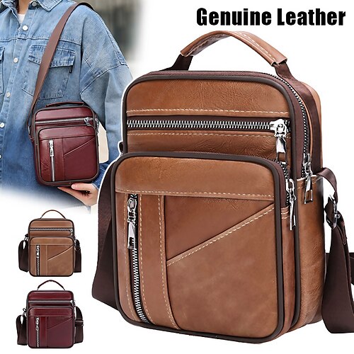 

Hombre Bolso bandolera Bolsa de hombro Portafolios Piel Exterior Diario Festivos Cremallera Gran Capacidad Impermeable Duradero Color sólido Granate Marrón