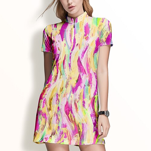 

Women's Tennis Dress Golf Dress Breathable Quick Dry Moisture Wicking Short Sleeve Dress Golf Apparel Regular Fit Zipper Printed Summer Tennis Golf Pickleball