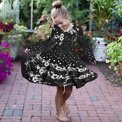 

Girls ' 3D Floral Vestido Manga Larga Impresión 3D Otoño Invierno Deporte Diario Festivos Estilo lindo Casual Hermosa Niños 3-12 años Vestido informal Vestido de una línea Sobre la rodilla Poliéster