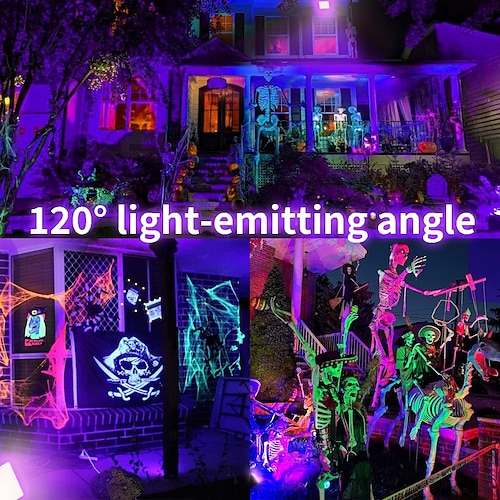  LED Mustat Valot 1-2 Pakkausta 30W 60W 120W UV Tulvalamppu 395nm-405nm IP66 Vesitiivis Tehokas Musta Valaisin Plugilla ja Kytkimellä (59 tuumaa) Juhliin Lavalle UV-Hartsin Kovettamiseen Maalaukseen