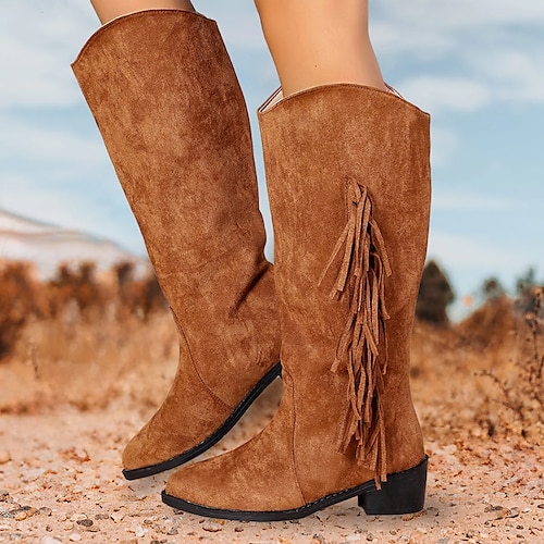 

Mulheres Botas Botas Cowboy Tamanhos Grandes Ao ar livre Diário Botas Longas Inverno Mocassim Salto de bloco Dedo Apontado Vintage Elegante Caminhada Camursa Sintética zíper Côr Sólida Preto Marron