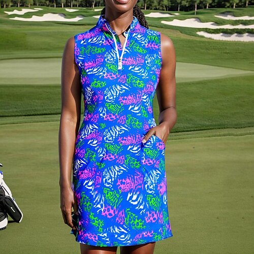 

Femme Robe de tennis robe de golf Respirable Séchage rapide Evacuation de l'humidité Sans Manches Tenue de tennis Vêtements de tennis Standard Zippé Poches latérales Feuille Eté Tennis Le golf