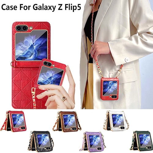 

telefone Capinha Para Samsung Galaxy Z Flip 5 Z Flip 4 Z Flip 3 Estojo ultrafino Ultra-Fina Proteção de corpo inteiro com alça transversal removível Retro TPU Couro PU