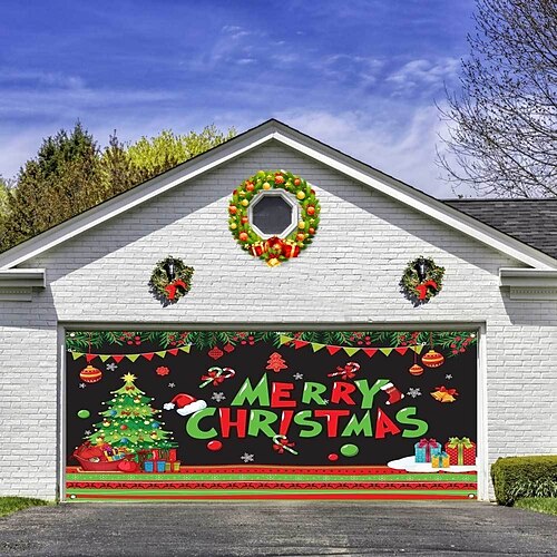 

Christmas Outdoor Garage Door Cover Banner Merry Large Christmas Backdrop Decoration Deer Door Cover Decoration for Christmas Holiday Outdoor Garage Door Home Wall Decorations