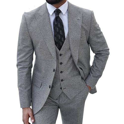 

Black Burgundy Green Men's Tweed Herringbone Wedding Suits 3 Piece Solid Colored Tailored Fit Single Breasted Two-buttons 2023