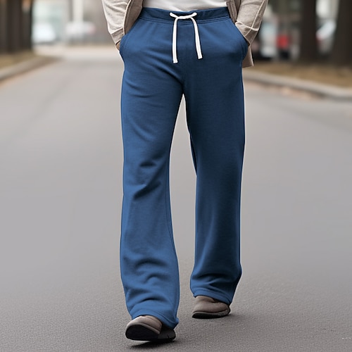 

Men's Sweatpants Joggers Trousers Flared Sweatpants Drawstring Elastic Waist Straight Leg Color Block Comfort Breathable Casual Daily Holiday Sports Fashion Black Blue