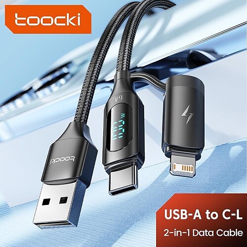

Cabo de dados de carga super rápida com display digital 2 em 1, 100 W, preto, 1 metro