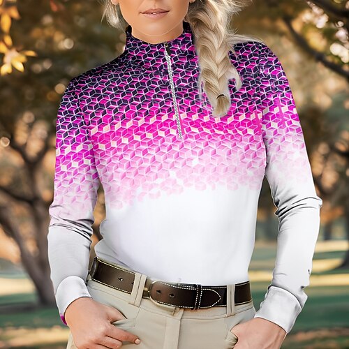 

Femme T-shirt POLO Chemise de golf Respirable Séchage rapide Evacuation de l'humidité manche longue Vêtements de golf Top Standard Zippé Col Montant Géométrie Printemps Automne Tennis Le golf