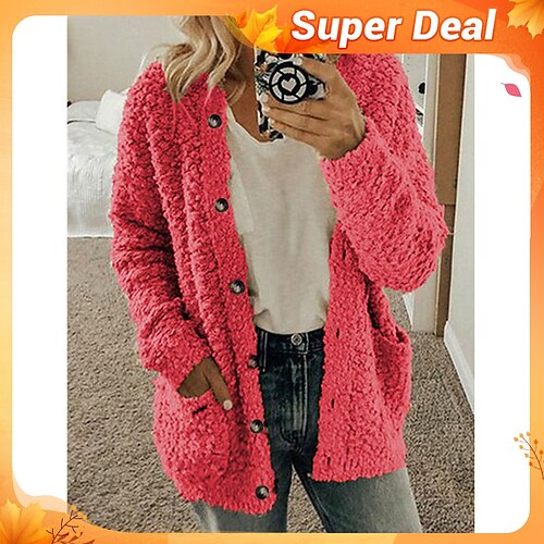 

Women's Cardigan Sweater Jumper Ribbed Knit Pocket Solid Color Cowl Stylish Casual Home Daily Fall Winter Black White S M L