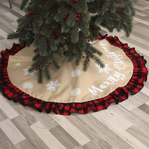 

New Red and Black Plaid Snowflake Letter Tree Skirt Christmas Tree Decorative Floor Mat Prop Supplies