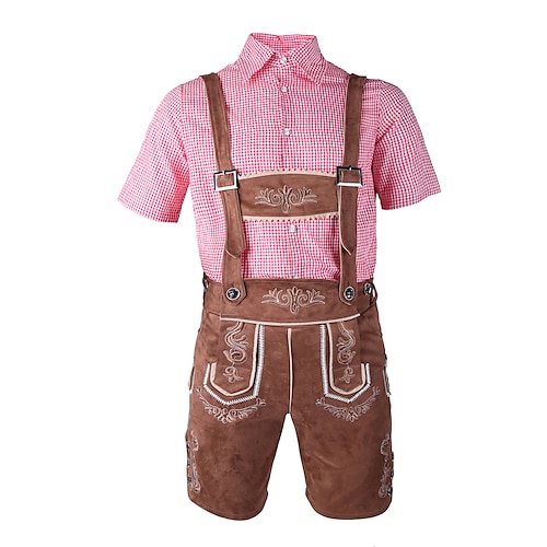  Μπύρα Oktoberfest Στολές Lederhosen Πουκάμισο βαυάρος βαυάρος Γερμανικά Λιβάδια Ανδρικά Πανί παραδοσιακού στυλ Μπλούζα Κοντά Παντελονάκια Καπέλο