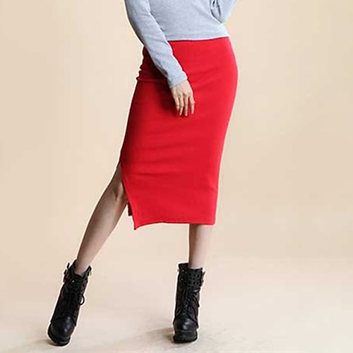 

Damenrock, figurbetont, langer Rock, Midi, Amethyst, Marineblau, Schwarz, rote Röcke, Herbstamp; Winterstricken, Spliss, Mode, elegant, Party, Straße, Einheitsgröße