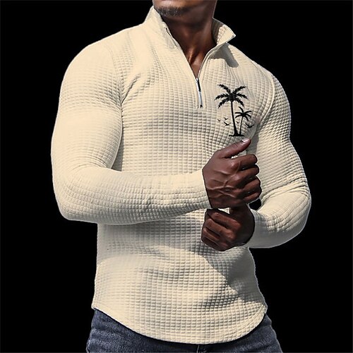 

Árbol de coco Casual Hombre 3D Estampado polo gofrado polo de golf Exterior Casual Diario Ropa de calle Poliéster Tela de gofres Manga Larga Cuello Vuelto Zip Camisas de polo Negro Blanco Albaricoque