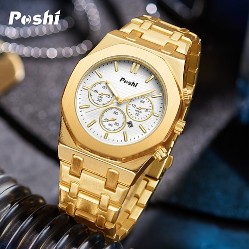 

POSHI Men Quartz Watch Outdoor Sports Fashion Wristwatch Luminous Calendar Waterproof Decoration Stainless Steel Watch