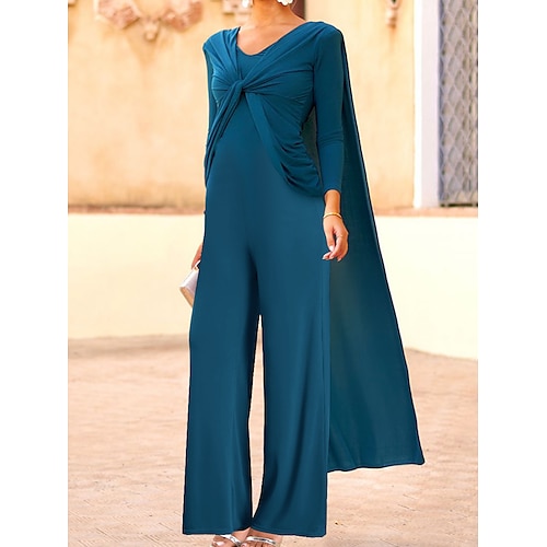 

Damen Jumpsuit Feste Farbe V Ausschnitt Elegant Hochzeit Party Breites Bein Regular Fit Langarm Grün S M L XL Ganzjährig