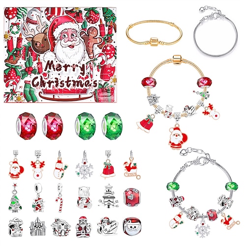 

calendário do advento 2023 pulseiras para meninas com calendário de contagem regressiva de natal de 24 dias, kit de fabricação de joias com pingente diy de 24 peças, presente de natal para crianças,