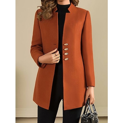 

Women's Wool Blend Blazer Winter Coat Single Breasted Stand Collar Pea Coat Fall Slim Fit Thermal Warm Overcoat Formal Stylish Modern Jacket Long Sleeve Black Red