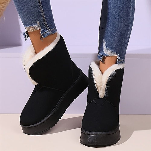 

Women's Boots Snow Boots Winter Boots Daily Fleece Lined Booties Ankle Boots Winter Flat Heel Round Toe Casual Comfort Faux Suede Loafer Solid Color Black Brown Khaki