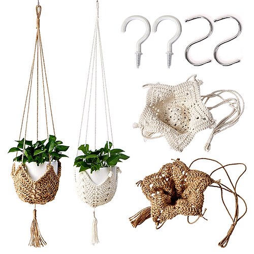 

Hat Flowerpot Net Pocket Handwoven Nordic Style Hemp Cotton Rope Hanging Potted Hanging Basket Flowerpot Hanging Basket