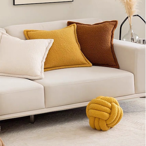 

Housse de coussin en polaire d'agneau, couleur unie, appui-tête, coussin de canapé, chambre à coucher, oreiller de taille, peluche, polaire