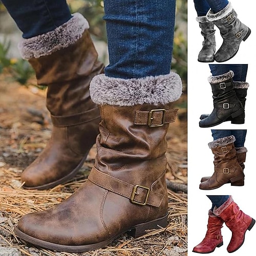 

Damen Stiefel Motorradstiefel Slouchy-Stiefel Übergrössen Outdoor Täglich Stiefel mit mittlerer Wade Stiefeletten Stiefeletten Schnalle Flacher Absatz Runde Zehe Vintage Klassisch Brautkleider