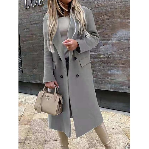 

Mujer Abrigo Trabajo Calle De Compras Otoño Invierno Largo Abrigo Ajuste regular Resistente al Viento Mantiene abrigado Elegante Estilo moderno Estilo callejero Chaquetas Manga Larga Plano Con