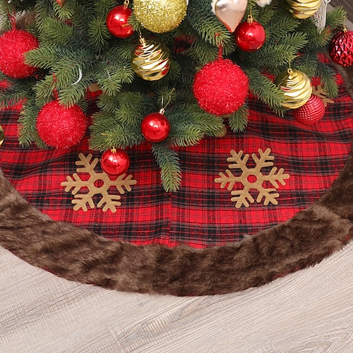 

New Christmas Decorative Products Snowflake Plaid Artificial Wool Wrapped Tree Skirt Tree Bottom Decorative Tree Apron