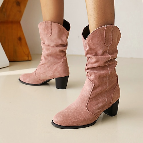 

Mulheres Botas Tamanhos Grandes Ao ar livre Trabalho Diário Botas da panturrilha Salto Robusto Dedo Apontado Vintage Moda Elegante Camursa Sintética Mocassim Preto Rosa claro Marron