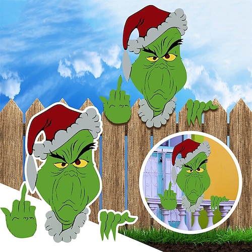 

Grinch stiehlt Weihnachtsgarten-Kunstgarten-Weihnachtsfeiertagsdekoration, für den Außenbereich Innen-, Wand-, Haustür-, Kamin-, Weihnachtsbaumdekoration