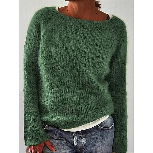 

Damen Pullover Strickwaren Gerippt Stricken Standard überdimensional Feste Farbe Rundhalsausschnitt Stilvoll Brautkleider schlicht Täglich Ausgehen Herbst Winter Schwarz Gelb Marineblau S