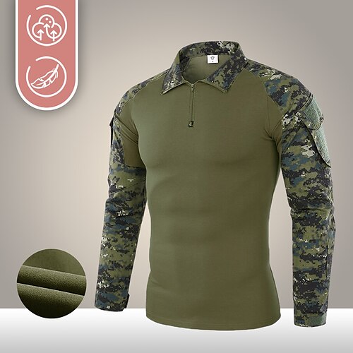 

Camiseta de senderismo para hombre, camiseta de combate de asalto militar táctico, camiseta gráfica vintage, camiseta de manga larga ajustada de camuflaje con cremallera, sudadera para exteriores, secado rápido, ligera, transpirable, absorbe el sudor