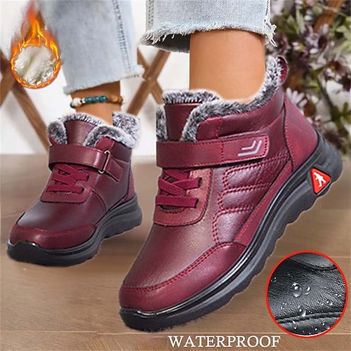 

Femme Bottes Bottes de neige Grandes Tailles Extérieur Travail Doublé en Polaire Bottines Bottines Hauteur de semelle compensée Bout rond Sportif Pluche Décontractées Polyuréthane Lacet Couleur unie