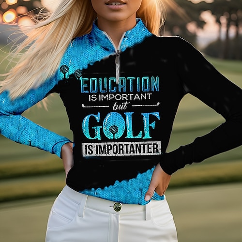 

Mujer Camisas de polo Camiseta de golf Transpirable Secado rápido Dispersor de humedad Manga Larga Ropa de golf ropa de golf Ajuste regular Cremallera Cuello alto Bloque de color Letra Primavera Otoño