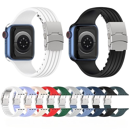 

Correa compatible con Apple Watch de silicona suave. Correa con hebilla plegable de acero inoxidable para mujer. Hombres - serie ultra 8/7/se/6/5/4/3/2/1 (49 mm-38 mm)