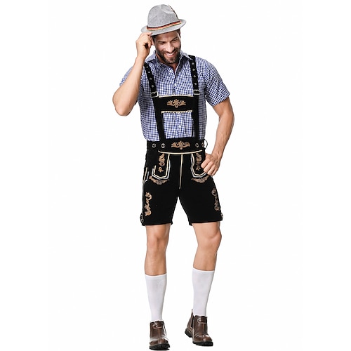  Μπύρα Oktoberfest Στολές Lederhosen Πουκάμισο βαυάρος βαυάρος Γερμανικά Λιβάδια Ανδρικά Πανί παραδοσιακού στυλ Μπλούζα Κοντά Παντελονάκια Καπέλο
