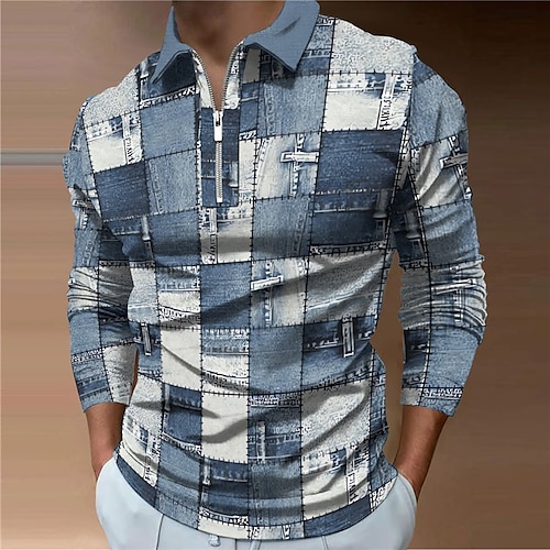 

Bloque de color Geometría Casual Hombre 3D Estampado polo con cremallera polo de golf Exterior Casual Diario Ropa de calle Poliéster Manga Larga Cuello Vuelto Zip Camisas de polo Azul Real Azul Otoño