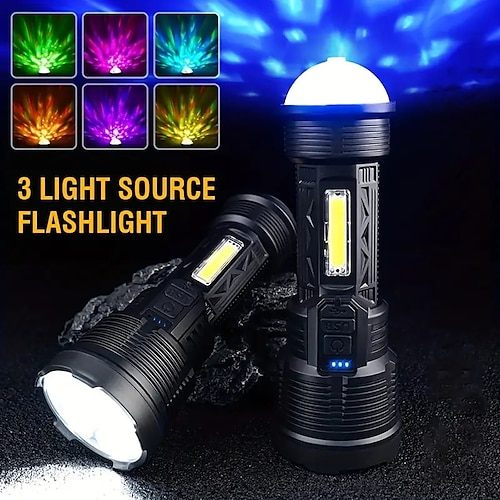 

Multifunctional Flashlight 7 LED Home Torch With Side Lights Colorful Atmosphere Light Party Light USB Rechargeable Waterproof Outdoor Camping Fishing Cycling Emergency Lantern