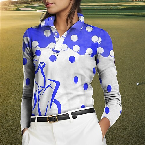 

Mulheres Camisa polo de caminhada Camisa de golfe Pólo de botões Respirável Secagem Rápida Pavio Humido Manga Longa Vestuário de golfe Roupas de golfe Normal Estampado Primavera Outono Tênis Golfe