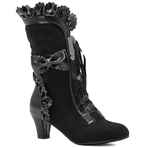  Women's Victorian Gothic Lace-Up Ankle Boots with Bow and Ruffle Trim – Gatsby-Inspired Elegant Boots for Cosplay, Costume Parties, and Vintage Fashion