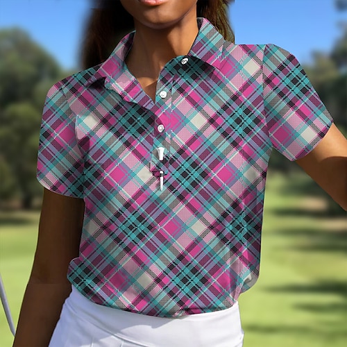 

Mujer Camisas de polo Camiseta de golf Polo con botones Transpirable Secado rápido Dispersor de humedad Manga Corta Ropa de golf ropa de golf Ajuste regular Plaid Verano Tenis Golf pepinillo