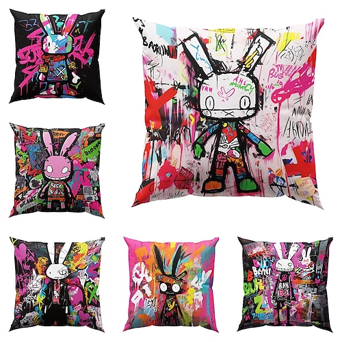 

Double Side Pillow Cover 1PC Graffiti Rabbit Soft Decorative Square Cushion Case Pillowcase for Bedroom Livingroom Sofa Couch Chair