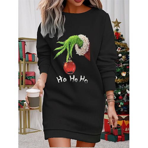 

Mulheres Vestido casual Vestido de moletom Minivestido Quente Moda Ao ar livre Natal Férias Gola Redonda Imprimir Geométrica Imprimir Monstro Ajuste Largo Preto Vermelho Vinho S M L XL XXL