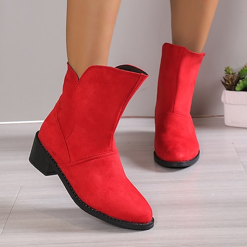 

Women's Boots Plus Size Outdoor Daily Booties Ankle Boots Block Heel Chunky Heel Pointed Toe Vintage Minimalism Industrial Style Faux Suede Loafer Solid Color Black Pink Red